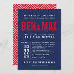 B'NAI MITZVAH modern bold block type navy blue red Invitation<br><div class="desc">by kat massard >>> WWW.SIMPLYSWEETPAPERIE.COM <<< - - - - - - - - - - - - CONTACT ME to help with balancing your type perfectly Love the design, but would like to see some changes - another colour scheme, product, add a photo or adapted for a different occasion...</div>