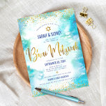 B'nai Mitzvah Modern Gold Turquoise Watercolor Invitation<br><div class="desc">Be proud, rejoice and showcase this milestone of your favourite B’nai Mitzvahs! Send out this stunning, modern, personalized invitation for an event to remember. Sparkly gold faux foil calligraphy script, Star of David, and glitter confetti dots overlay a turquoise watercolor background. Personalize the custom text with your children’s names, date,...</div>
