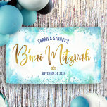 B'nai Mitzvah Turquoise Watercolor Gold Script Banner<br><div class="desc">Be proud, rejoice and showcase this milestone of your favourite B’nai Mitzvahs! Hang up this stunning, modern, stylish, personalized banner to add to their special day. Sparkly, gold faux foil calligraphy script and Star of David, along with tiny blue confetti dots and modern typography, overlay a turquoise watercolor background. Personalize...</div>