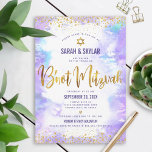 B'not Mitzvah Modern Gold Foil Purple Watercolor Invitation<br><div class="desc">Be proud, rejoice and showcase this milestone of your favourite B’not Mitzvahs! Send out this stunning, modern, personalized invitation for an event to remember. Sparkly gold faux foil calligraphy script, Star of David, and glitter confetti dots overlay a soft purple watercolor background. Personalize the custom text with your children’s names,...</div>