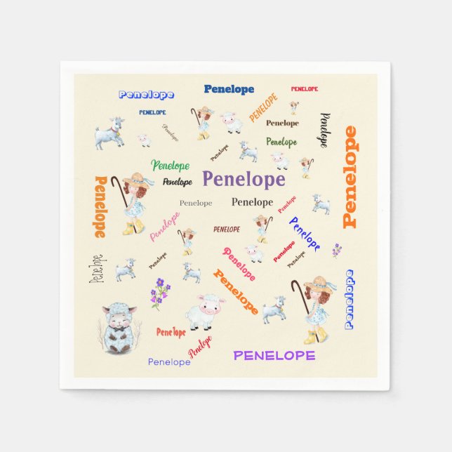 BO PEEP NURSERY RHYME Word Cloud Name Collage Napkin (Front)