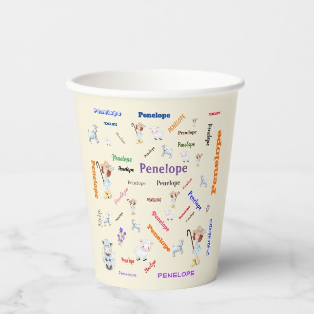 Bo Peep Nursery Rhyme 🍼 Word Cloud Name Collage  Paper Cups (Front)