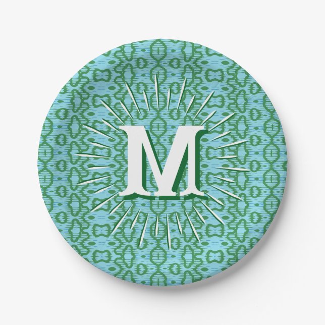Boa Ripple in Green + Aqua Personalized Paper Plate (Front)
