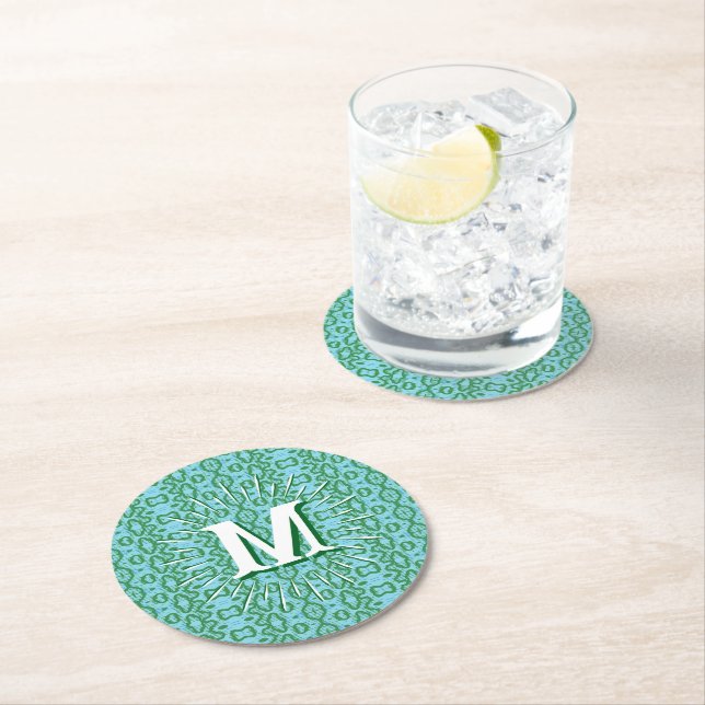 Boa Ripple in Green + Aqua Personalized Round Paper Coaster (Insitu)