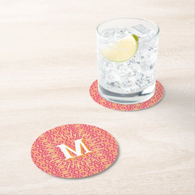 Boa Ripple in Pink + Orange Personalized Round Paper Coaster (Insitu)