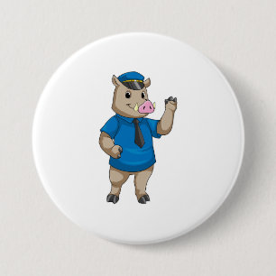 Boar as Police officer with Police hat 3 Inch Round Button