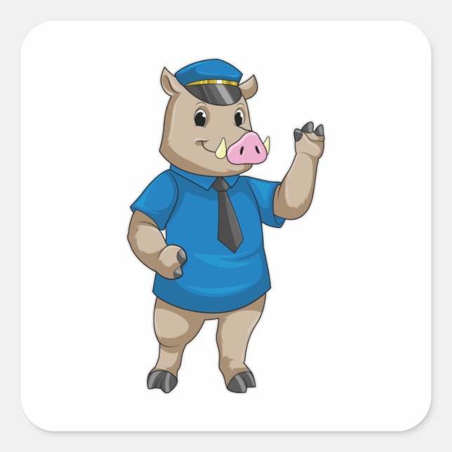 Boar as Police officer with Police hat Square Sticker (Front)