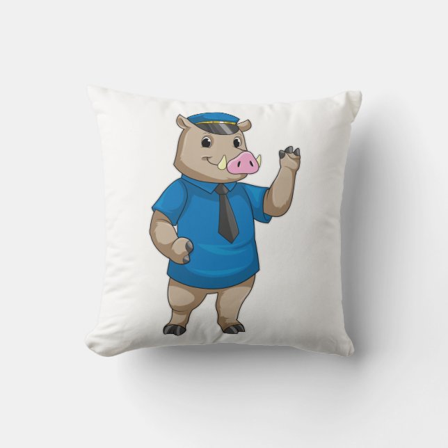 Boar as Police officer with Police hat Throw Pillow (Front)