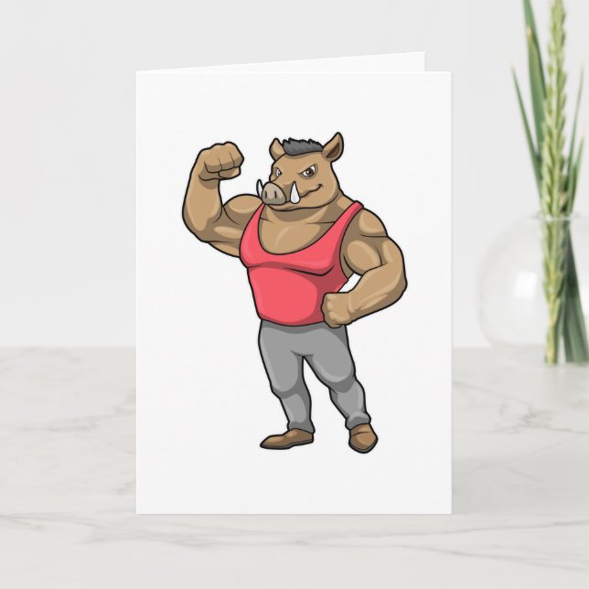 Boar Bodybuilder Bodybuilding Muscles Card (Front)