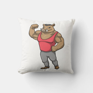 Boar Bodybuilder Bodybuilding Muscles Throw Pillow