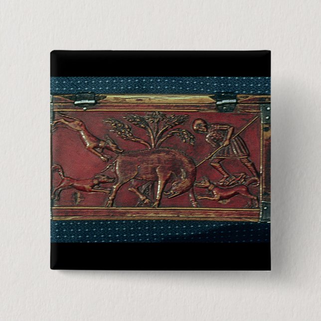 Boar Hunt, plaque from a Byzantine casket, 11th ce 2 Inch Square Button (Front)