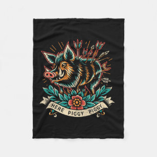 Boar Hunter Here Piggy Men's Vintage Wild Hog Tatt Fleece Blanket