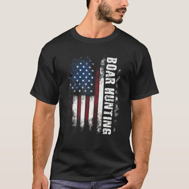 Boar Hunting American Flag Boars Hunter T-Shirt (Front)