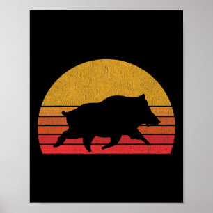 Boar Hunting - Retro Sunset Wild Pigs Boar Hunter  Poster
