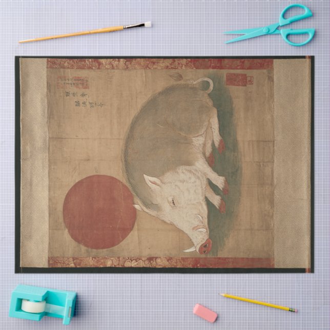 Boar Zodiac Sign Edo Period Painting Japan Tissue Paper (Craft)