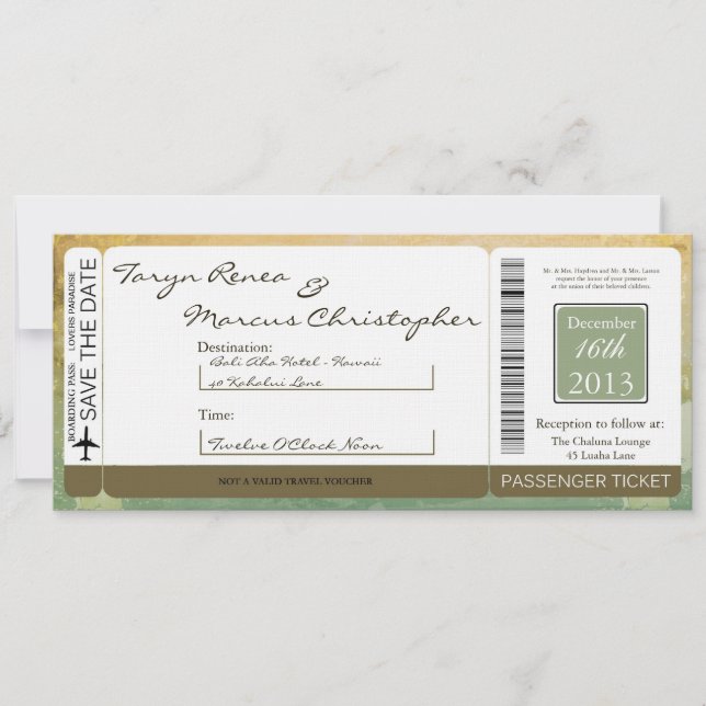 Boararn Pass Linen Faire-part de mariage Vintage (Devant)