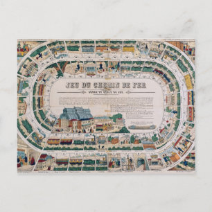 Board for a railway game, 1850 postcard
