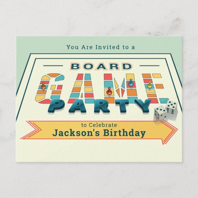 Board Game Party Invite Postcard (Front)