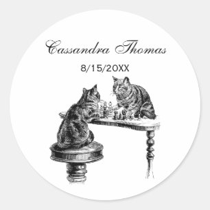 Board Games: Two Cats playing a Chess Match Classic Round Sticker