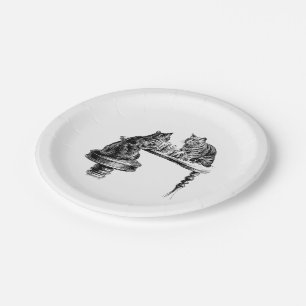 Board Games: Two Cats playing a Chess Match Paper Plate