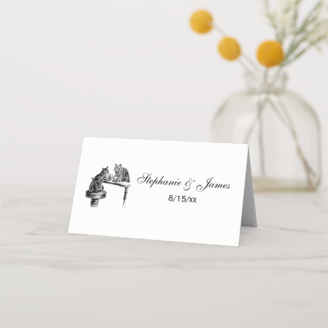 Board Games: Two Cats playing a Chess Match Place Card (Front)