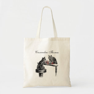 Board Games: Two Cats playing a Chess Match Tote Bag