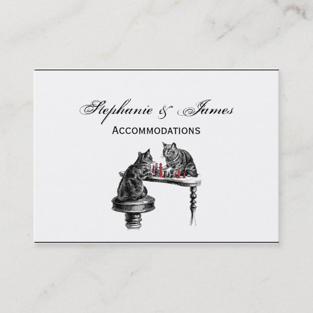 Board Games Two Cats playing Chess Match Red Business Card (Front)