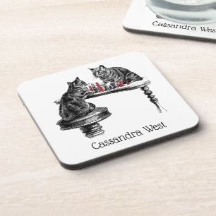 Board Games Two Cats playing Chess Match Red Coaster