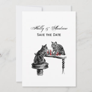 Board Games Two Cats playing Chess Match Red Invitation