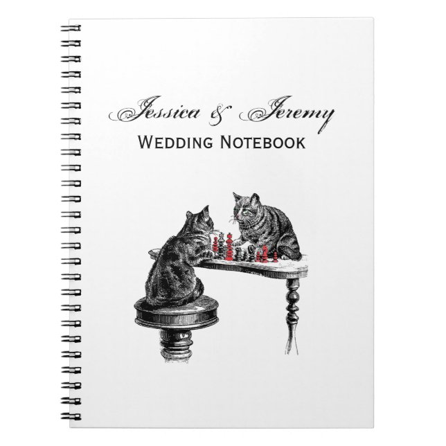 Board Games Two Cats playing Chess Match Red Notebook (Front)