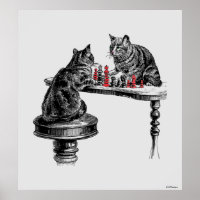 Board Games Two Cats playing Chess Match Red