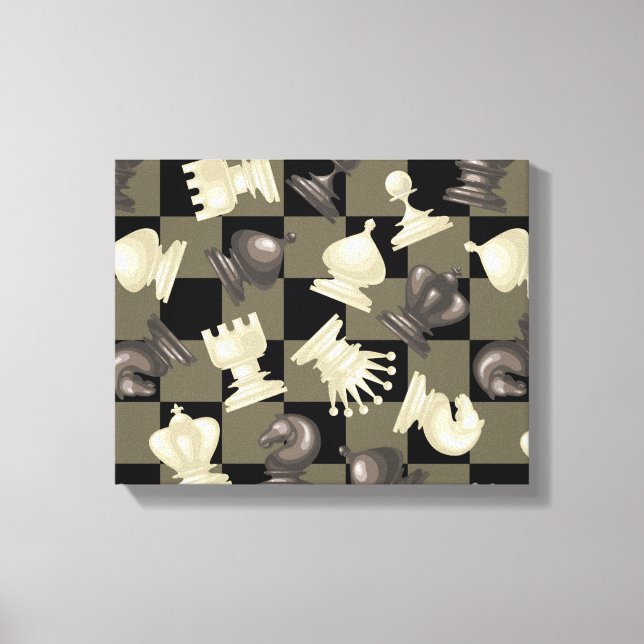 Board of Chess Pieces Laying Down Canvas Print (Front)