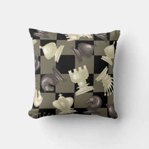 Board of Chess Pieces Laying Down Throw Pillow