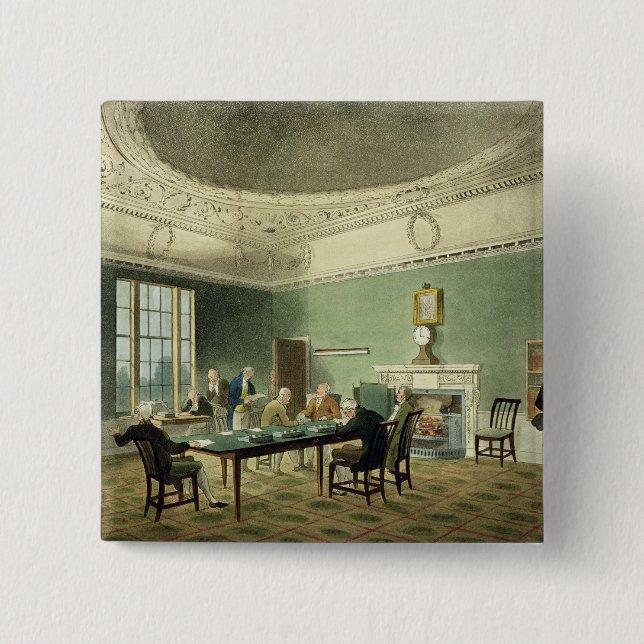 Board of Trade, from 'Ackermann's Microcosm of Lon 2 Inch Square Button (Front)