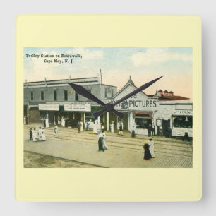 Board Walk, Cape May, New Jersey Vintage Square Wall Clock