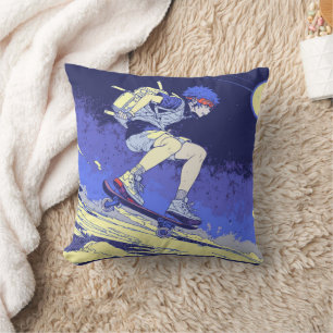 Boarding in Space - Skateboarder Design Throw Pillow