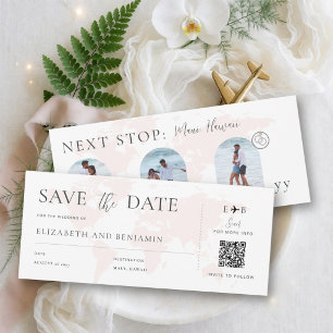 Boarding Pass 3 Photo Pink Map Destination Wedding Save The Date