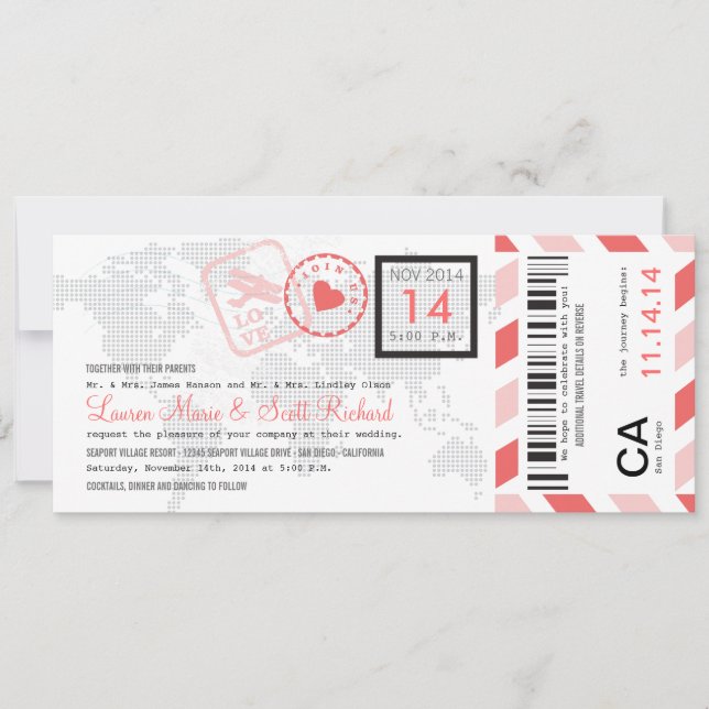 Boarding Pass Airmail Ticket Invitation (Front)