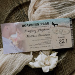Boarding Pass Beach Photo Wedding Invitation<br><div class="desc">Boarding pass destination wedding invitation featuring a photo of the happy couple,  an ocean beach background,  two love hearts in the shoreline,  your initials,  an airplane,  and a personalized wedding template.</div>