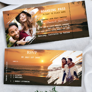 Boarding Pass Beach Photos Wedding Tickets RSVP  Invitation