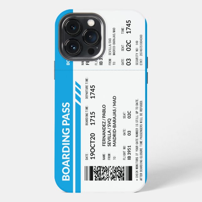 Boarding Pass (blue) iPhone Case (Back)
