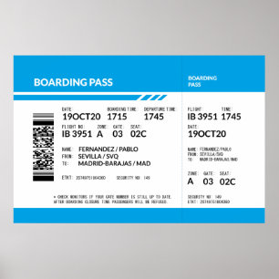 Boarding Pass (blue) Poster