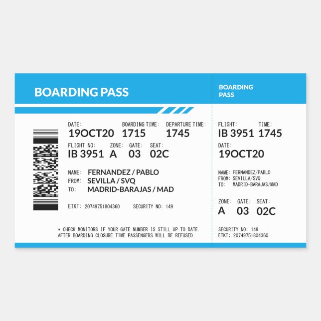 Boarding Pass (blue) Sticker (Front)