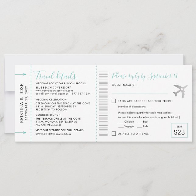 Boarding Pass Destination Ticket Cut-Off RSVP Card (Front)