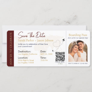 Boarding Pass Destination Wedding QR code Invitation