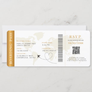 Boarding Pass Destination wedding QR code Rsvp Invitation