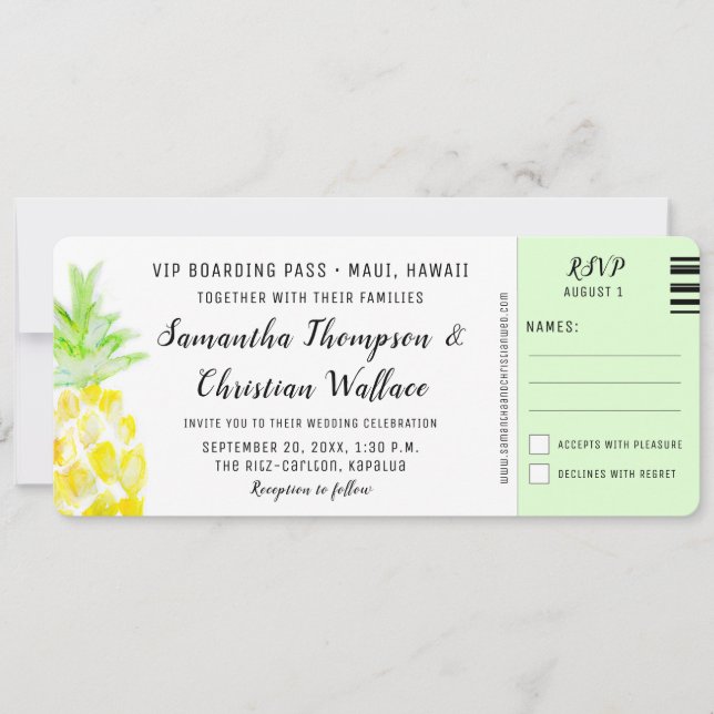 Boarding Pass Destination Wedding RSVP ticket Invitation (Front)