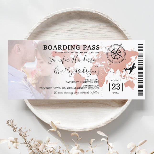 Boarding Pass Destination World Map Wedding Invitation (Creator Uploaded)