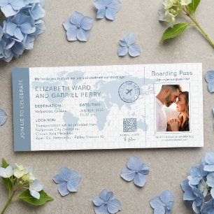 Boarding Pass Dusty Blue Destination Wedding Invitation