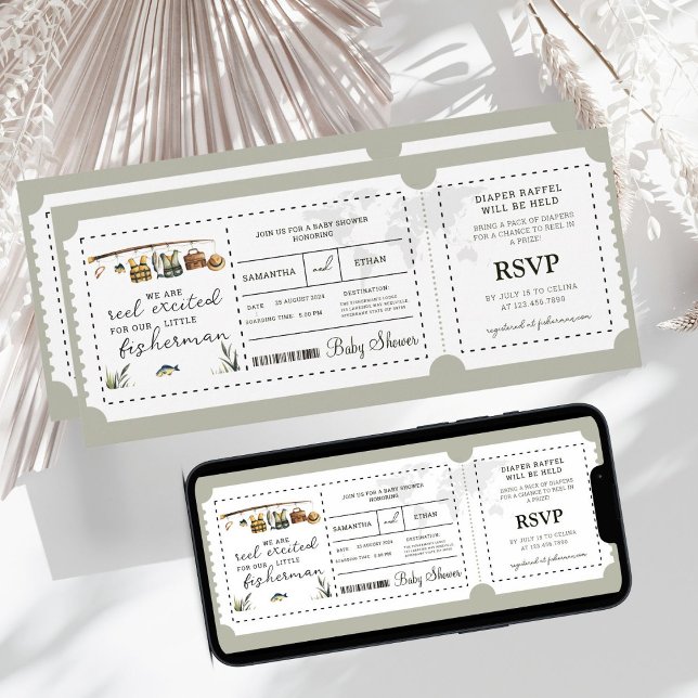 Boarding Pass Fisherman Boy Travel Baby Shower  Invitation (Creator Uploaded)